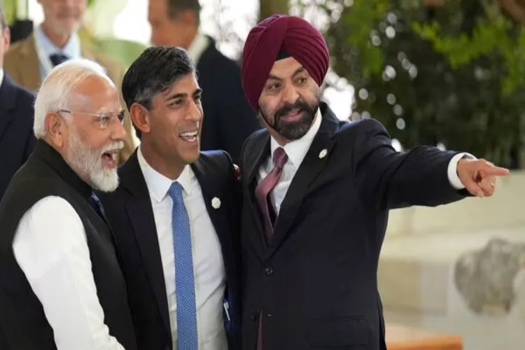 Prime Minister Narendra Modi with former British Prime Minister Rishi Sunak, and World Bank President Ajay Banga 