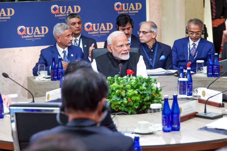 External Affairs Minister S. Jaishankar looks at Prime Minister Narendra Modi during the QUAD summit in Delaware