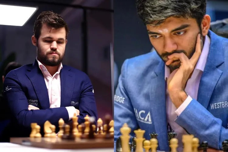 Chess players Magnus Carlsen and Gukesh Dommaraju