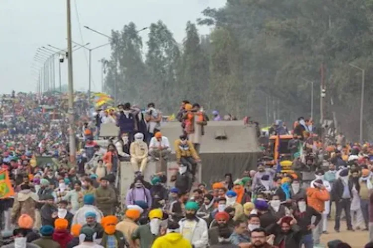 Farmers on tractors protesting