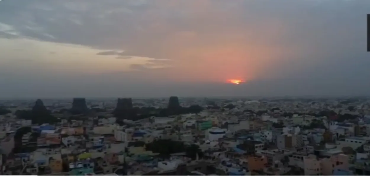 Last sunrise over Madurai - drone shots from near Meernakshi temple