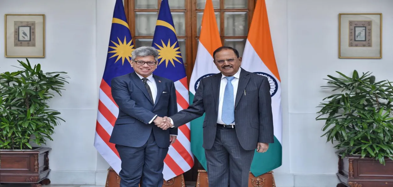 NSA Ajit Doval with Raja Dato Nushirwan Bin Zainal Abidin DG of the National Security Council of Malaysia in New Delhi