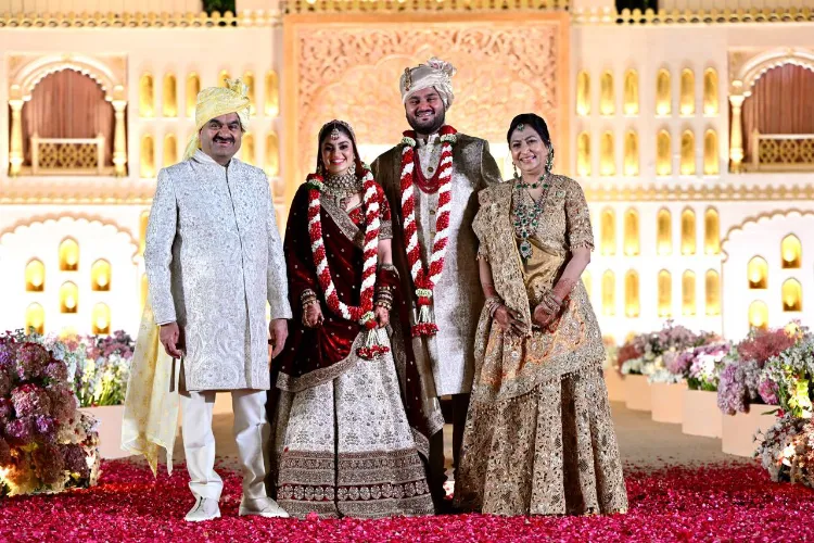 Gautam Adani and his wife with their newly wedded son Jeet and daughter-in-law Diva (X)