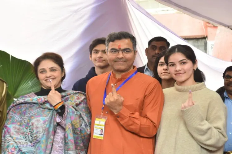 Parvesh Saheb Singh Verma with his wife Swati Singh Verma and their daughter