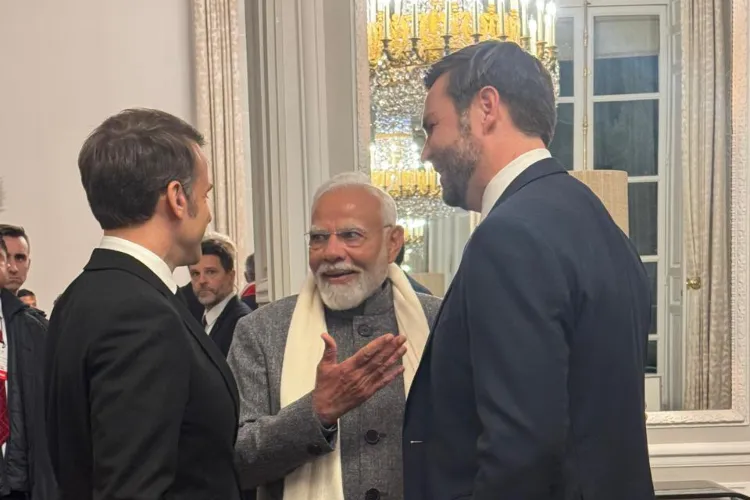 Prime Minister Narendra Modi with French president Emanual macron and US Vice President J D Vance in Paris