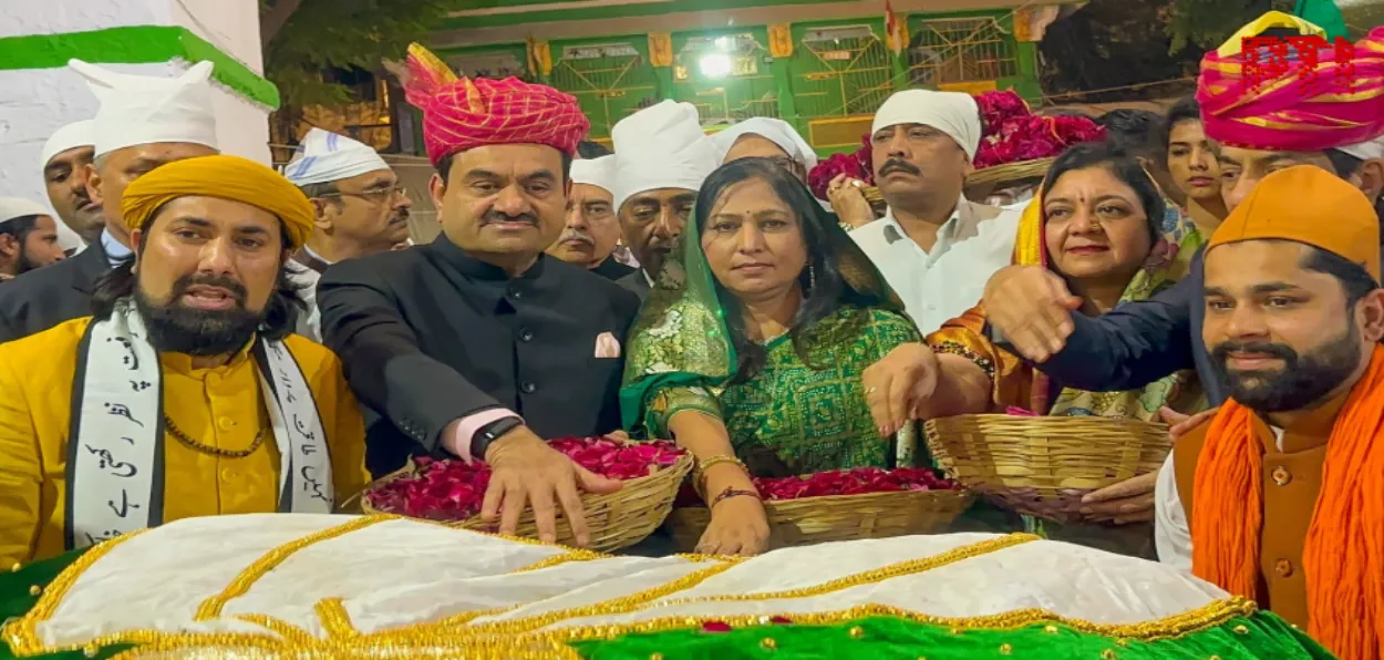 Gautam Adani and his wife Preeti Adani offering flowers at the shrine of Khwaja Moinuddin Chishty at Ajmer