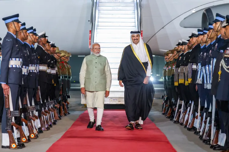 Prime Minister Narendra Modi welcomes HH Sheikh Tamim bin Hamad Al-Thani, Amir of the State of Qatar