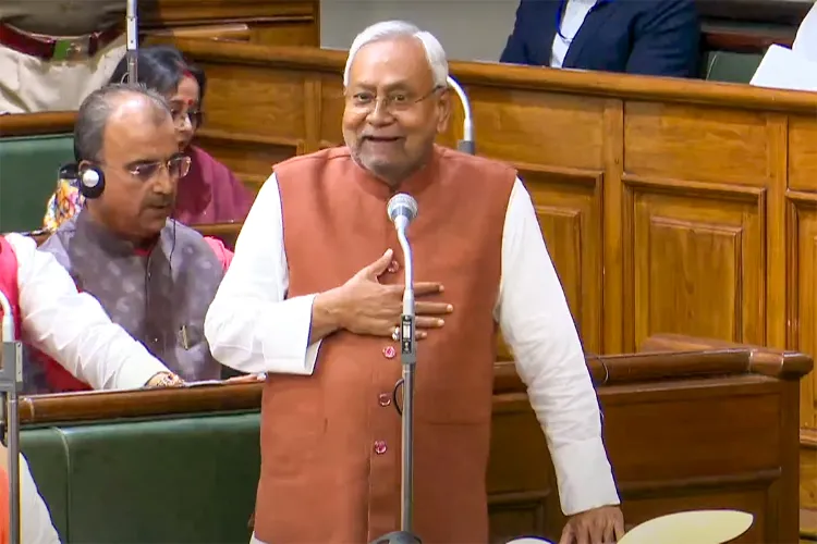 Bihar Chief Minister Nitish Kumar speaks during the Budget Session at the Bihar Legislative Assembly in Patna on March 4, 2025 