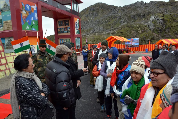 Sikkim: Pilgrims on Kailash Manasarovar Yatra enter China from Nathula Pass in Sikkim on June 22, 2015.