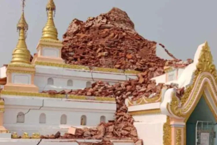 A Buddhist temple which was damaged in the quake in Myanmar