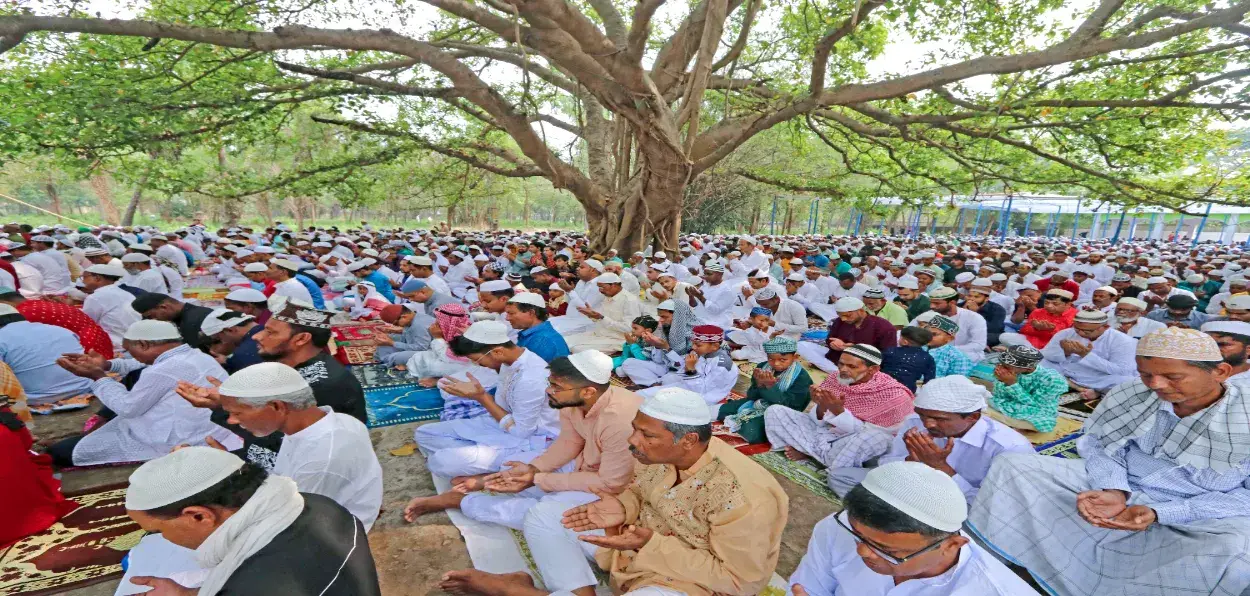 Muslims offering Eid prayers in a park in Birbhum, West Bengal