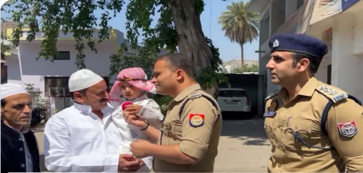 SP Krishna Kumar with locals in Sambhal exchanging Eid greetings 