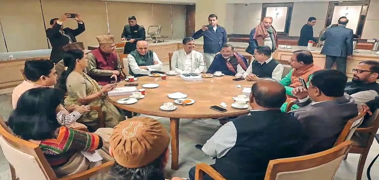 Members of the JPC on Waqf Amendment Bill, 2024, holding a meeting under the leadership of Jagdambika Pal