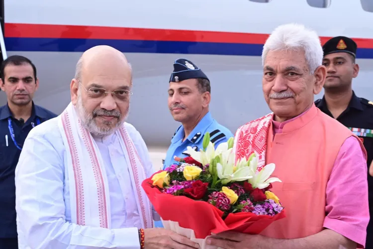 Lt Governor of J&K Manoj Sinha welcoming home minister Amit Shah