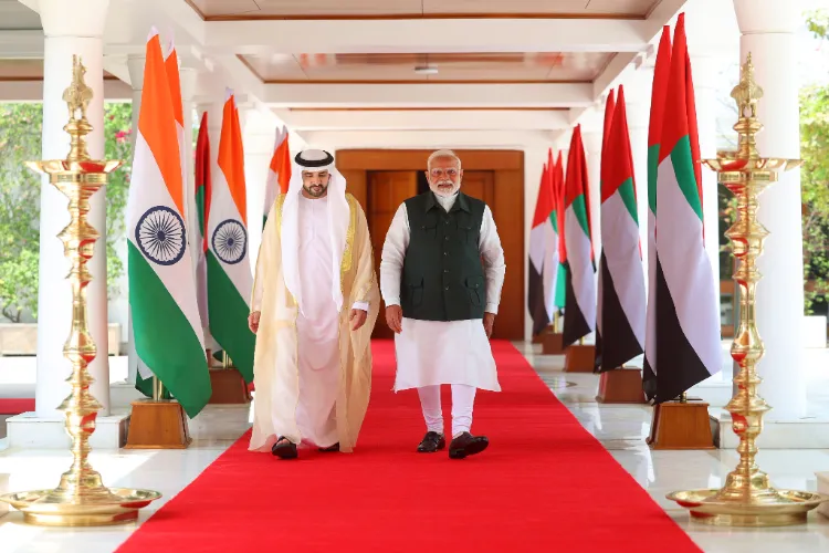 PM Modi with Dubai's Crown Prince Sheikh Hamdan bin Mohammed bin Rashid Al Maktoum