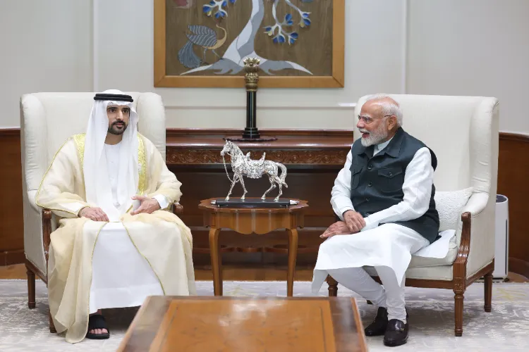 Prime Minister Narendra Modi meeting Crown Prince of Dubai Sheikh Hamdan bin Mohammed bin Rashid Al Maktoum 