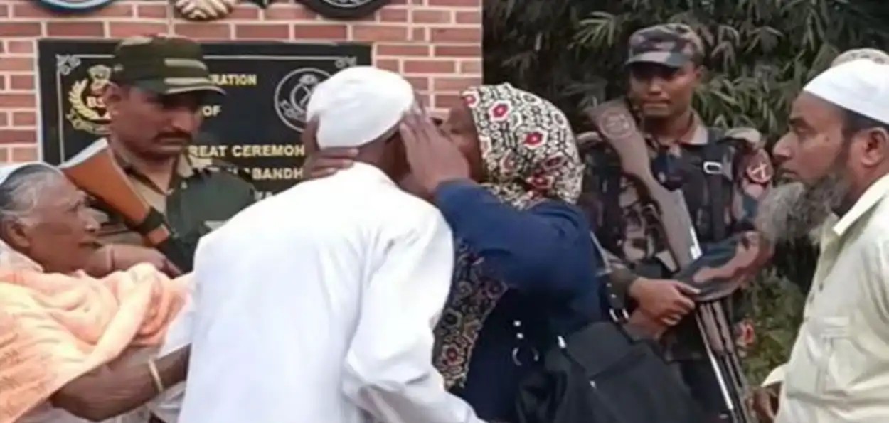 A picture grabbed from the video of Mahila Begum meeting her father Sapiz Uddin on India-Bangladesh border posted on Facebook
