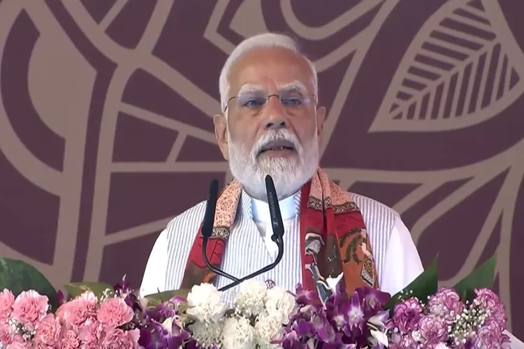 Prime Minister Narendra Modi speaking at a public rally in Varanasi