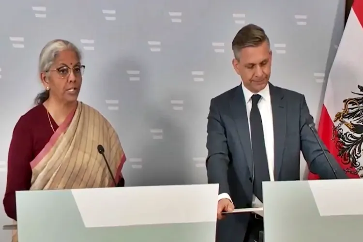 Union Finance Minister Nirmala Sitharaman with Austria’s Finance Minister Markus Marterbauer in Vienna