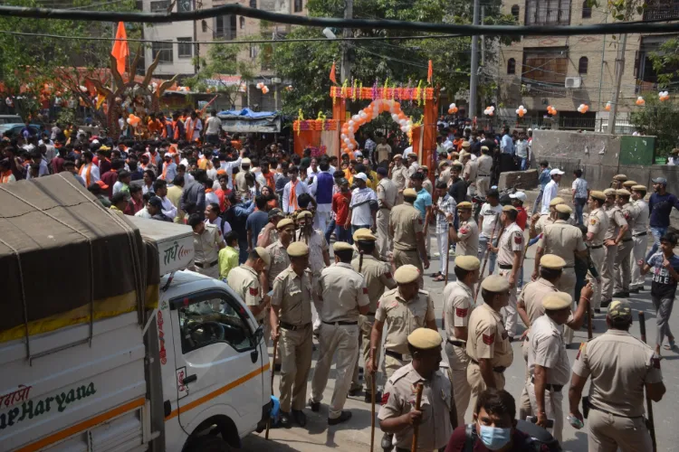Hindu devotees take out 'Shobha Yatra' procession on the occasion of Ram Navami at Jahangirpuri in New Delhi. (File photo) 