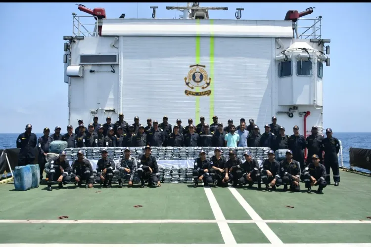 Indian Coast Guard personnel with seized narcotics