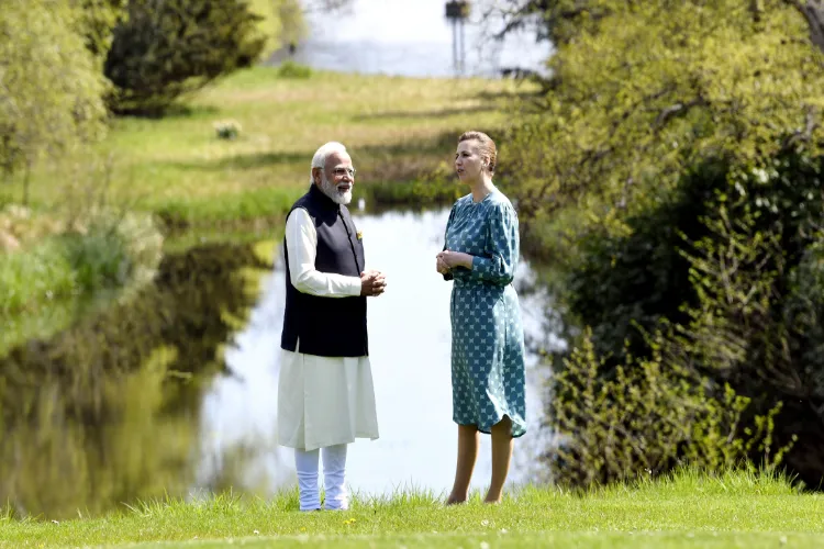Prime Minister Narendra Modi meeting with Danish PM Mette Frederiksen, at her residence in Copenhagen on Tuesday.