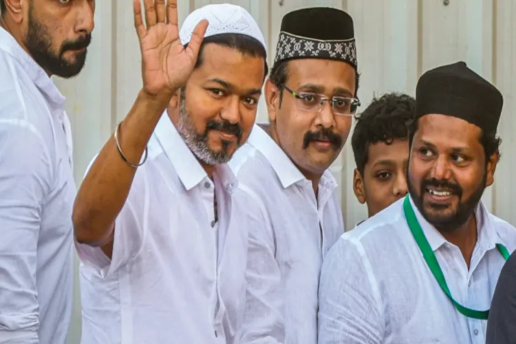 Actor-turned-politician Vijay, the President of the Tamil Nadu Vijay Karthik
