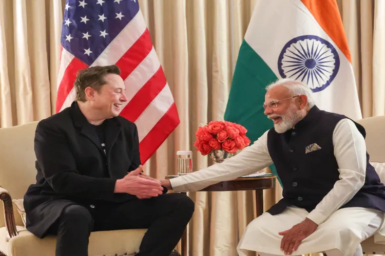 Prime Minister Narendra Modi during a meeting with SpaceX CEO Elon Musk at the Blair House, in Washington, DC