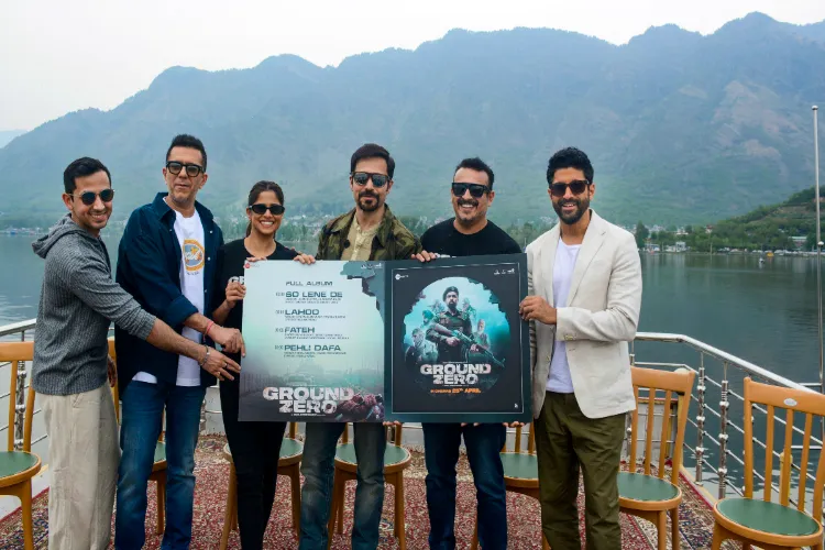 Bollywood actor Emraan Hashmi during special premiere of upcoming movie 'Ground Zero' at the roof of a houseboat, in Srinagar