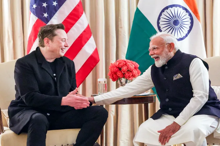 Prime Minister Narendra Modi and Tesla CEO Elon Musk share a candid moment during a bilateral meeting at Blair House, in Washington, DC. (File photo) 