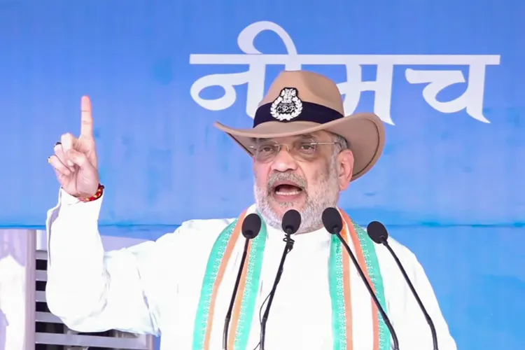 Union Home Minister Amit Shah addressing the gathering during the 86th Raising Day of the CRPF in Neemuch. (File photo)