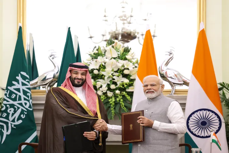 Prime Minister Narendra Modi and the Crown Prince and the Prime Minister of Saudi Arabia, Mohammed bin Salman bin Abdulaziz Al Saud, exchange agreements at Hyderabad House in New Delhi. (File photo) 