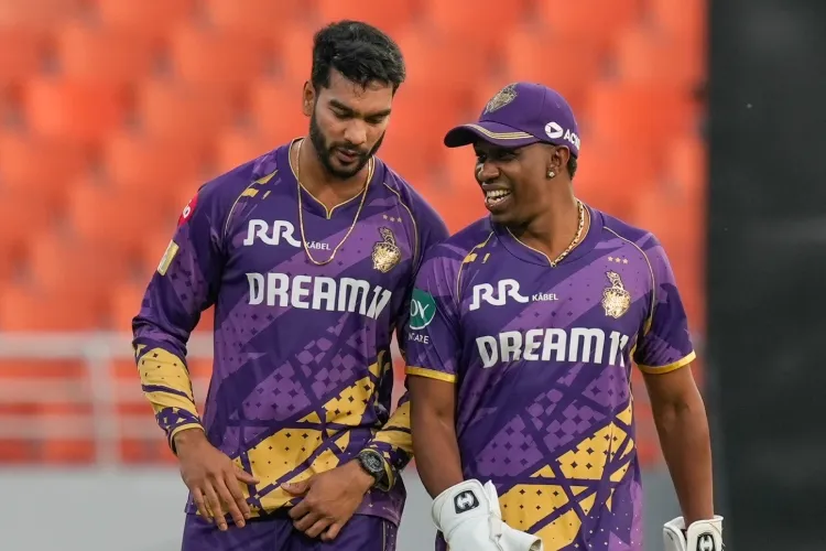 Kolkata Knight Riders' mentor D Bravo and player Venkatesh Iyer during a practice session