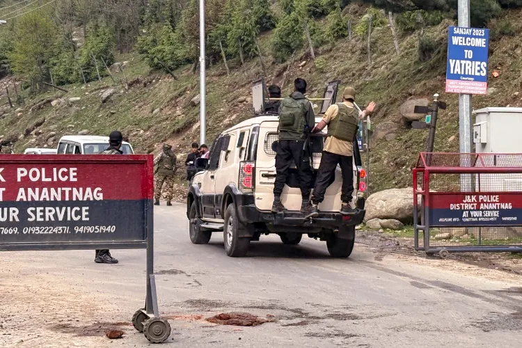 Security personnel move towards the site after terrorists attacked a group of tourists at Pahalgam, in Anantnag district, Jammu & Kashmir, on April 22, 2025. 