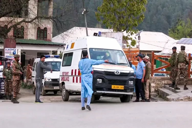 Injured tourists being bought to a hospital after terrorists target tourists in J&K's Pahalgam, on Tuesday.