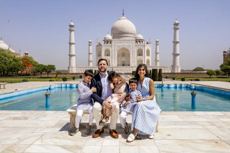 US Vice President JD Vance with wife Usha and their three children, sons Ewan and Vivek and daughter Mirabel, during a visit to the Taj Mahal in Agra, Uttar Pradesh, on April 23, 2025.