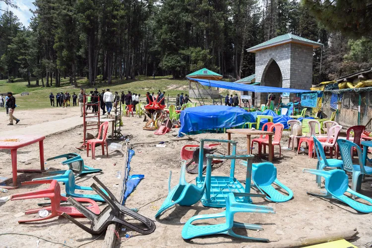 A view of the Pahalgam terrorist attack site that took place on Apr 22, leaving several people dead and many injured, at Baisaran in Pahalgam on Wednesday.