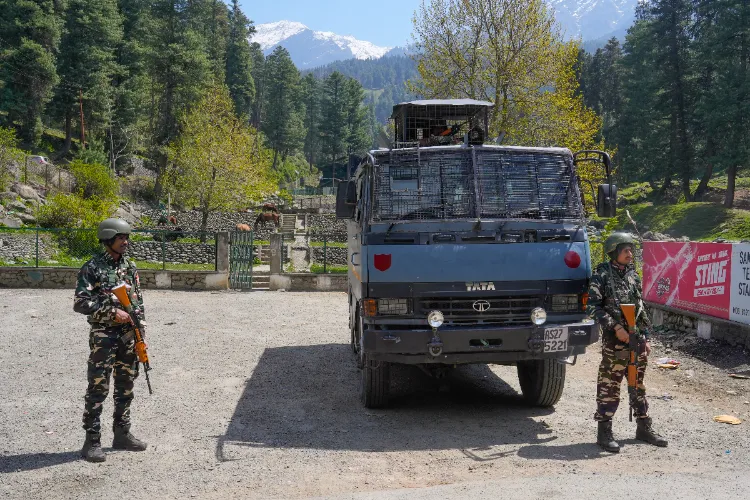 Security personnel at the site of the Pahalgam terror attack, in Anantnag district, Jammu and Kashmir, Wednesday, April 23, 2025. At least 26 people were killed in the terrorist attack on Tuesday. 