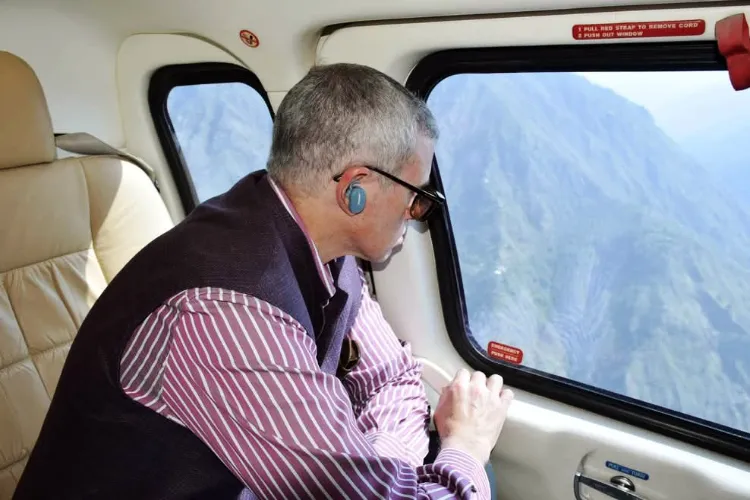 Jammu and Kashmir Chief Minister Omar Abdullah conducts an aerial survey of cloudbursts and landslide-hit areas, in Ramban on Tuesday. 