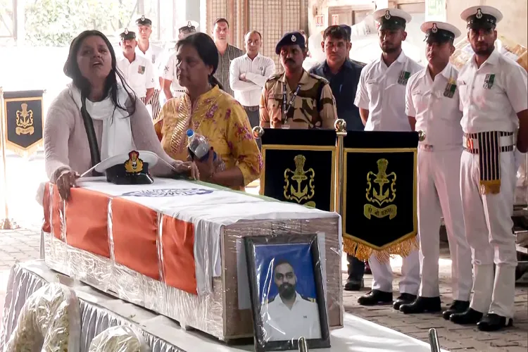  The Wife of Indian Navy Lieutenant Vinay Narwal mourns his death, who lost his life in the Pahalgam terror attack on April 22, in New Delhi on Wednesday. 