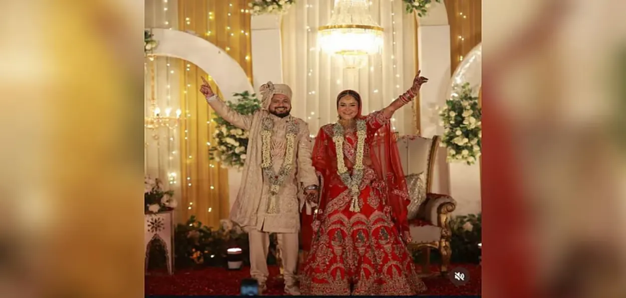 Sanjay Dwivedi and his wife Aishanyani  on their wedding day