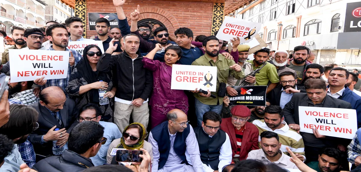Civil Society members staging protest against Pahalgam terror strike in Srinagar