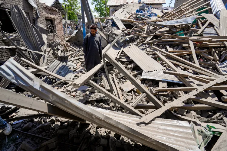 Debris of Pahalgam terror attack suspect Ahsan Ul Haq Sheikh in Murran area of Pulwama district.