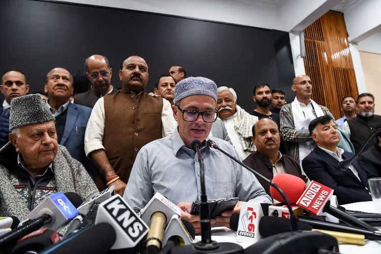 Jammu and Kashmir Chief Minister Omar Abdullah addresses the media after all party meeting, in Srinagar. (File photo)