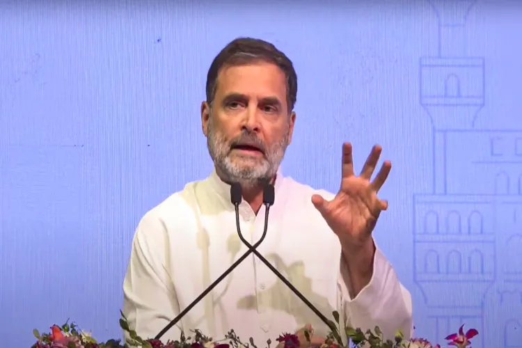 Leader of Opposition in Lok Sabha Rahul Gandhi addresses the Bharat Summit 2025, in Hyderabad, Telangana.