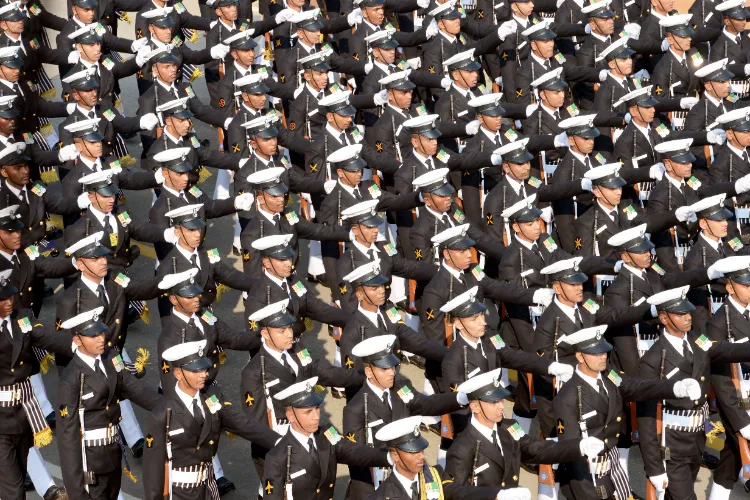 Navy soldiers march along Rajpath during the Republic Day parade in New Delhi. (File photo)