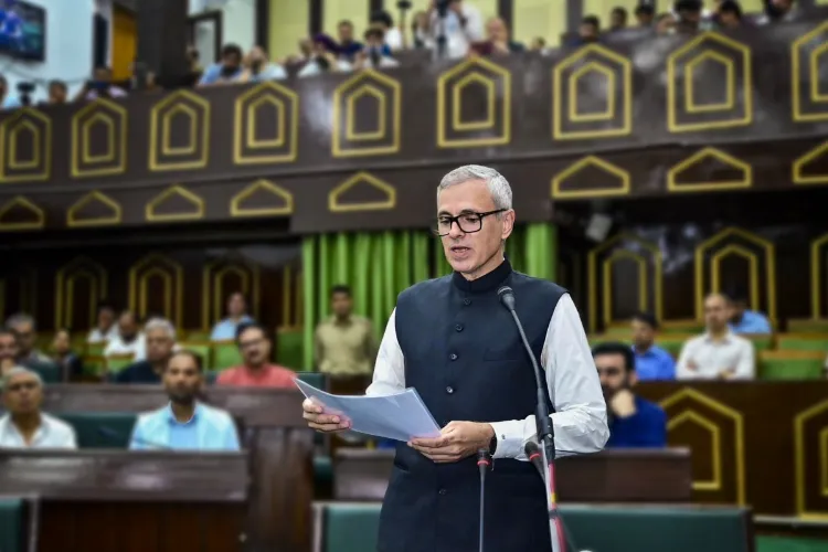Jammu and Kashmir Chief Minister Omar Abdullah speaks during the one-day special session of the Assembly summoned to condemn the Pahalgam terror attack, in Jammu, Monday.
