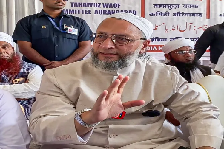 All India Majlis-e-Ittehadul Muslimeen (AIMIM) MP Asaduddin Owaisi addresses a press conference, in Chhatrapati Sambhajinagar on Monday.