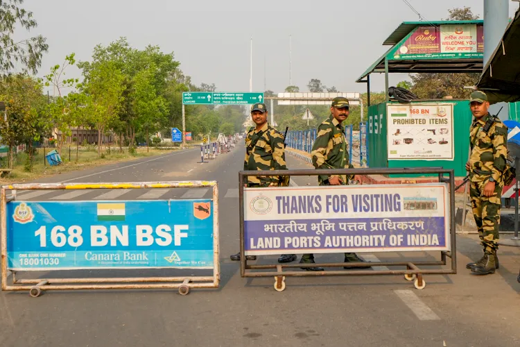 A BSF personnel guards at the Integrated Check Post near the Attari-Wagah border
