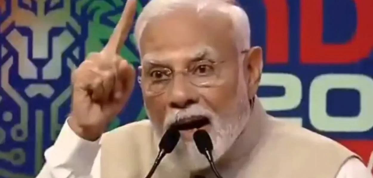 Prime Minister Narendra Modi speaking at an event in Delhi on the eve of planned Operation Sindoor